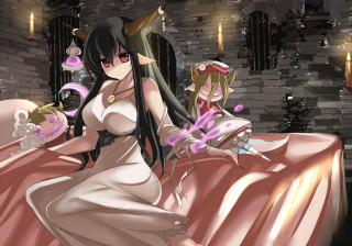 Woman white dress bed sword - her hand and a demon free wallpaper