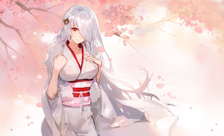 Woman white dress tree pink 2 - a white veil free wallpaper