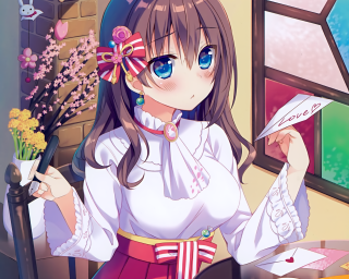Girl holding paper flower window - a detailed drawing free wallpaper