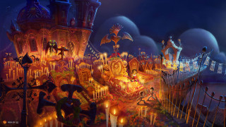 Carnival crowd castle lights painting - lot free wallpaper