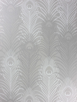 White wall feathers clock artdeco - fine foliage lace free wallpaper