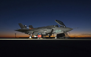 Fighter jet airport tarmac night 4 - daren bader free wallpaper