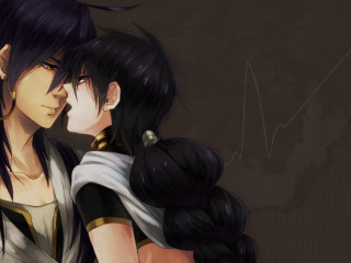Anime couple hugging dark background 2 - egyptian art free wallpaper
