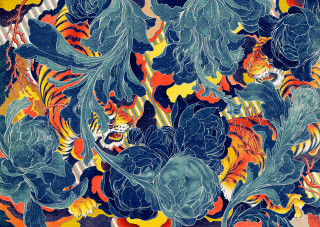 Tiger flowers colorful background center - a silk screen free wallpaper
