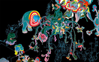 Colorful elephant black background white - a painting free wallpaper
