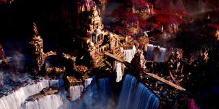 Colorful elaborate city night waterfall - city free wallpaper