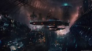 Futuristic city spaceship skyline nighttime - almada negreiro free wallpaper
