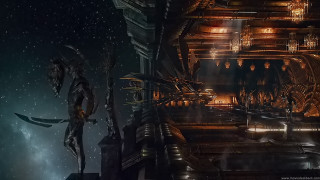 Sci fi astronaut aurora cityscape - cedric peyravernay free wallpaper