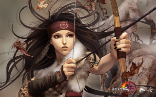 Woman holding bow arrow leaves - chen chun free wallpaper