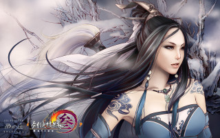 Woman dragon shoulder snowy trees - a snowy background free wallpaper