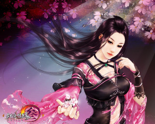 Woman pink dress flower purple - chen chun free wallpaper