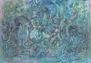 Horses dragon blue green background - the horse free wallpaper