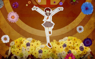 Woman arms outstretched flowers cross - a painting of a woman free wallpaper