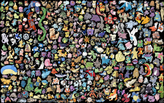 Pokemon group colorful black background - a black border free wallpaper