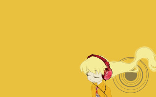 Girl headphones yellow background swirly - headphone free wallpaper