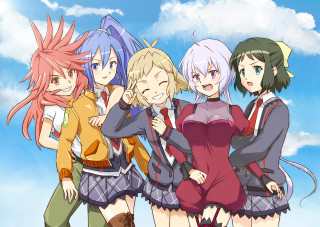 Anime girls field grass clouds 2 - concept art free wallpaper