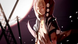 Hoodie person powerline building red - a red eye free wallpaper