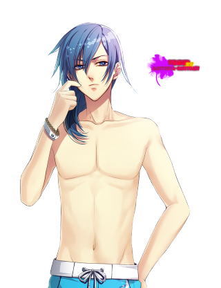 Blue haired bishounen male portrait - half body free wallpaper