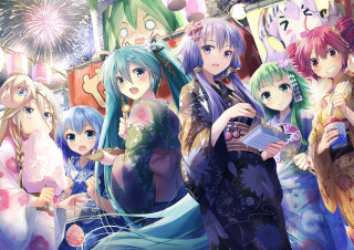 Anime girls fireworks signs celebration - firework free wallpaper