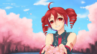 Girl red hair flowers sky - sots art free wallpaper