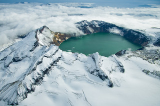 Mountain lake snow clouds blue 3 - snow covered mountains free wallpaper