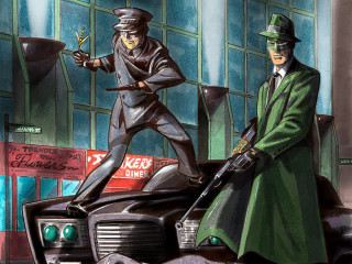 Two men green coats hats - western free wallpaper