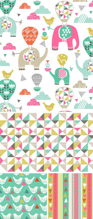Colorful elephants hearts bird pattern - geometric abstract art free wallpaper