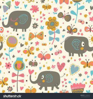 Elephants flowers hearts butterflies pattern - elephant free wallpaper