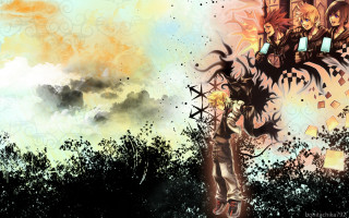 Clocktower treebranch nightsky starryspace sora - a painting of a person free wallpaper