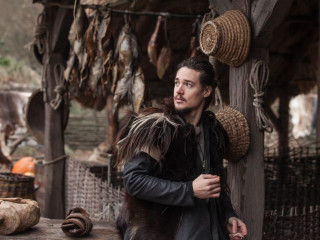 Man fur coat wooden structure - primitivism free wallpaper