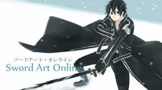 Kirito sword in snow anime - a black outfit holding free wallpaper