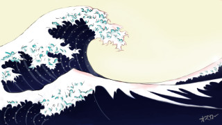 Large wave ocean yellow sky - in the ocean free wallpaper