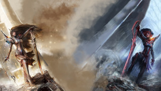 Woman sword demon building sky - bastien lecouffedeharme free wallpaper