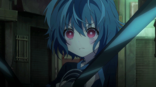 Anime blue hair red eyes 3 - red eyes holding free wallpaper