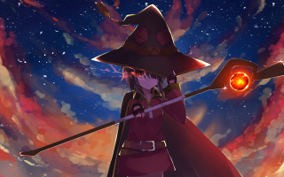 Woman witch costume wand glowing - explosion free wallpaper