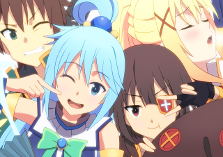 Anime girls blue hair bows 2 - looking free wallpaper