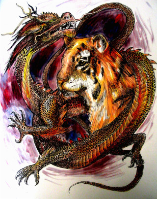 Tiger dragon airbrush bengal kaijuu - dragon art free wallpaper