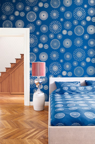 Bedroom bed wallpaper blue lamp - a lamp free wallpaper