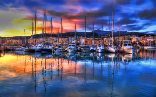 Harbor boats colorful sky clouds - a harbor free wallpaper