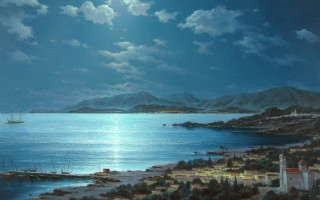 Moon bay boat town water - the shore free wallpaper