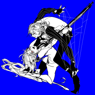 Anime couple hugging sword blue - cybernetic free wallpaper
