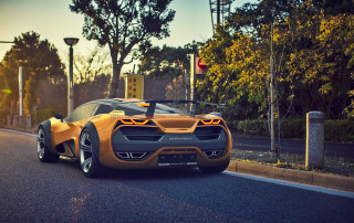 Yellow sports car parked road 2 - a street light free wallpaper