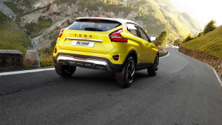 Yellow car driving road mountain - a mountain side free wallpaper