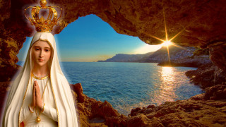 Virgin mary statue cave ocean - a view of the ocean and mountains free wallpaper