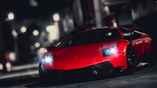 Red sports car night headlights - side and a person free wallpaper