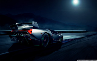 Car night road full moon 2 - full free wallpaper