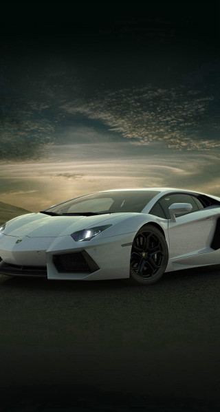White sports car night parking 5 - dark free wallpaper