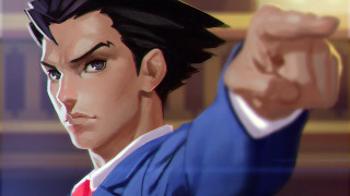 Man in blue suit pointing - his hand in free wallpaper