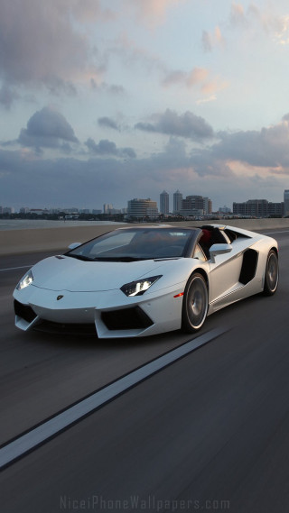 White sports car highway city - a city skyline free wallpaper