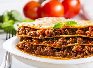 Lasagna meat rice tomatoes fork - tomato free wallpaper